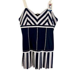 NWT FILA Heritage XL Navy White Mitered Stripe Tennis Dress Iconic Ginny Hilfige